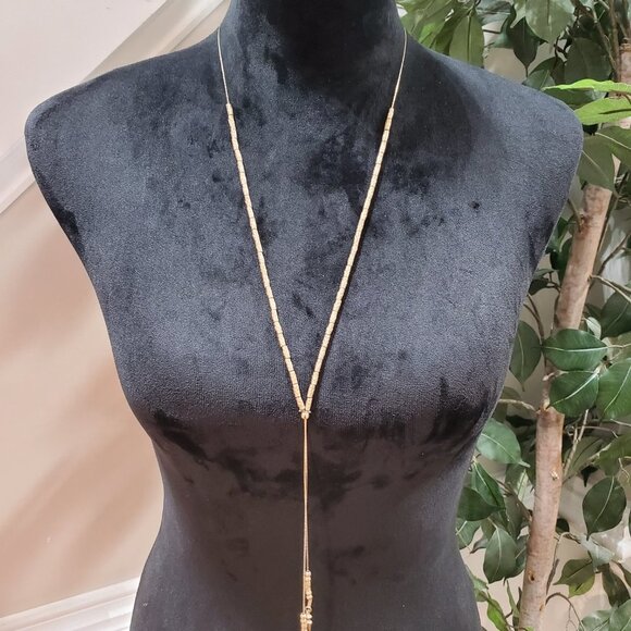 Bohemian Long Gold Finish Square Shape Design Pendant Necklace - Picture 2 of 6